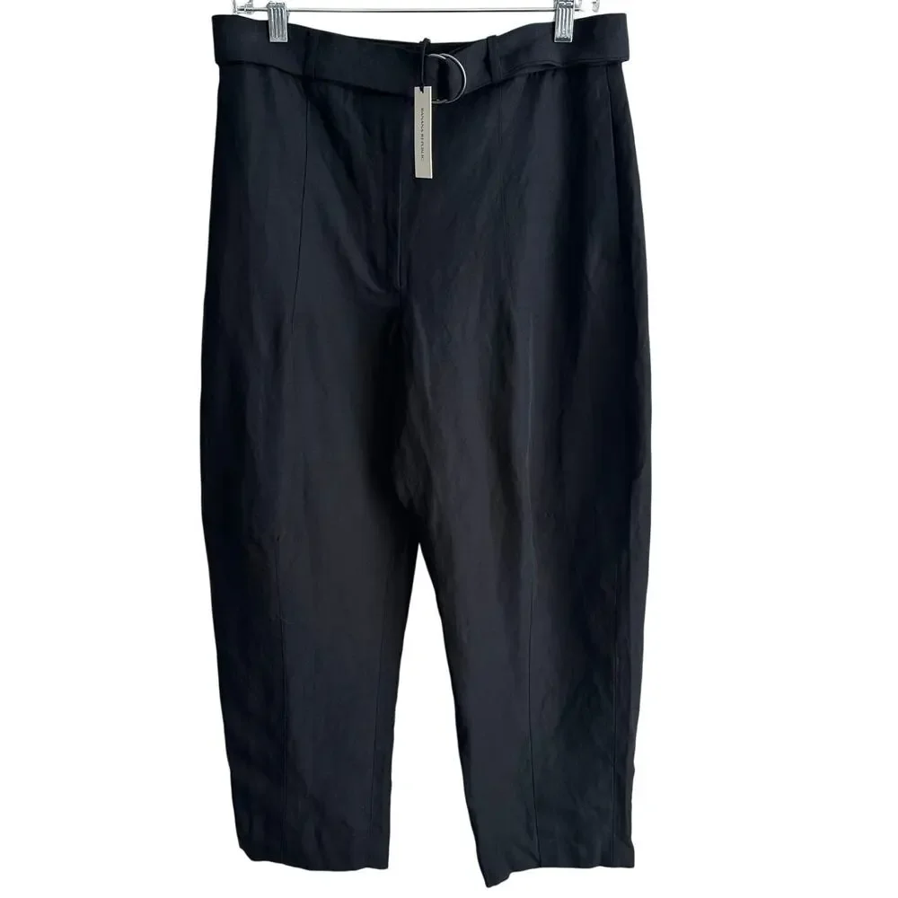 Banana Republic High Rise Barrel Tencel Linen Pant Black 8 Petite 713482